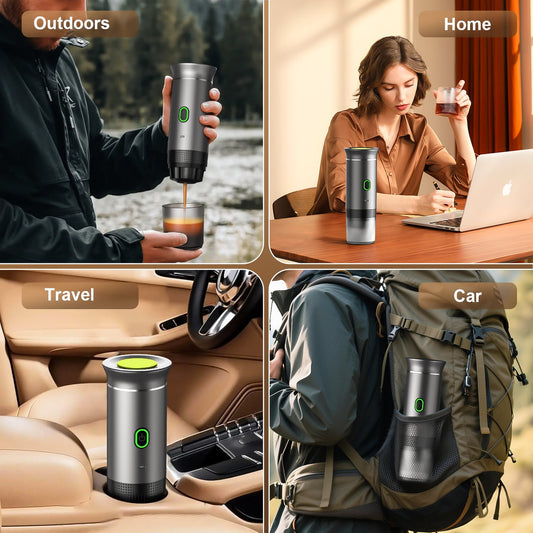 Portable Espresso Machine for Travel, 3-In-1 Mini Coffee Maker with USB-C, Compatible with NS/DG Capsules/Ground Coffee, 20 Bar, Ideal for Camping, Car, Office & Gifts, Gray