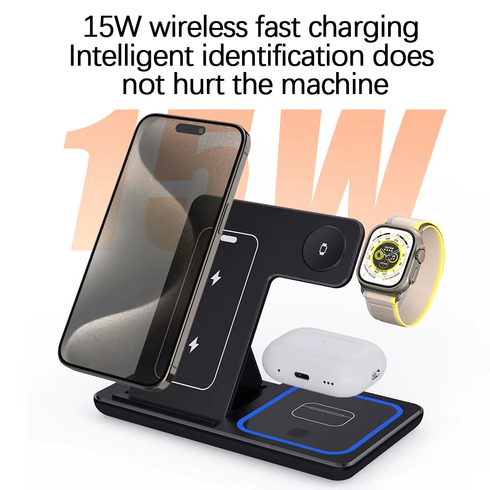 3 in 1 Foldable Wireless Charger for Phone Watch Earphones